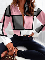 Casual Long Sleeve Shirt Collar Geometric Loose Regular Shirt