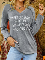 Loose Long Sleeve V Neck Letter Casual Regular T-Shirt