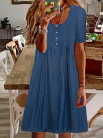 Casual Short Sleeve Crew Neck Plain Loose Short Dress