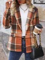 Lapel Collar Long Sleeve Plaid Casual Regular Blazers