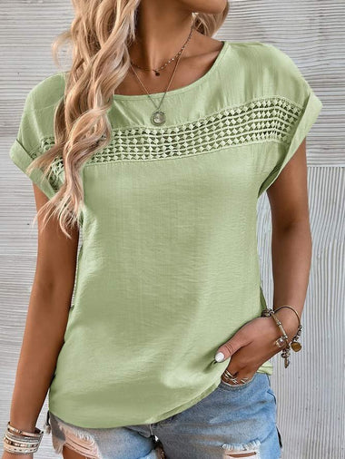 Casual Short Sleeve Crew Neck Plain Loose Regular Blouse