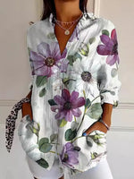 Casual Long Sleeve Shirt Collar Floral Loose Regular Shirt