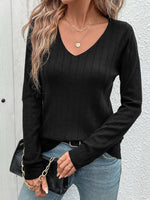 Casual Long Sleeve V Neck Plain Loose Regular Sweater