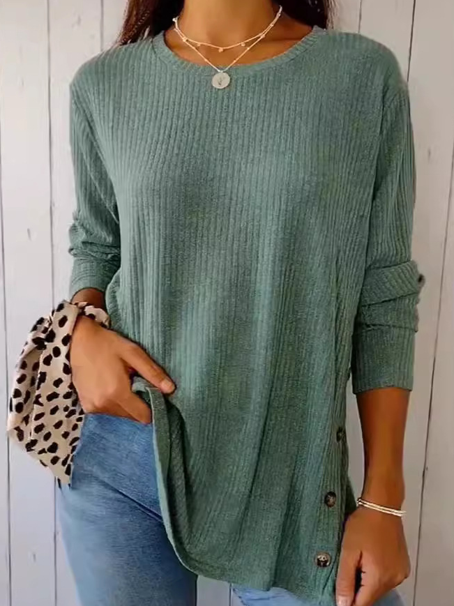 Loose Long Sleeve Square Neck Plain Casual Regular Blouse