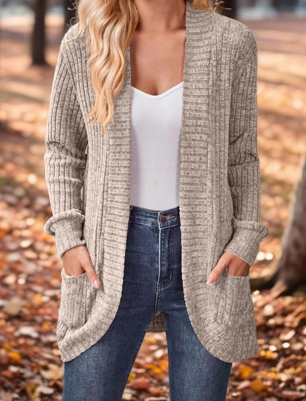 Loose Long Sleeve Plain Casual Mid-Long Cardigan