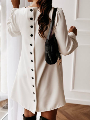 Casual Long Sleeve Crew Neck Plain Loose Short Dress