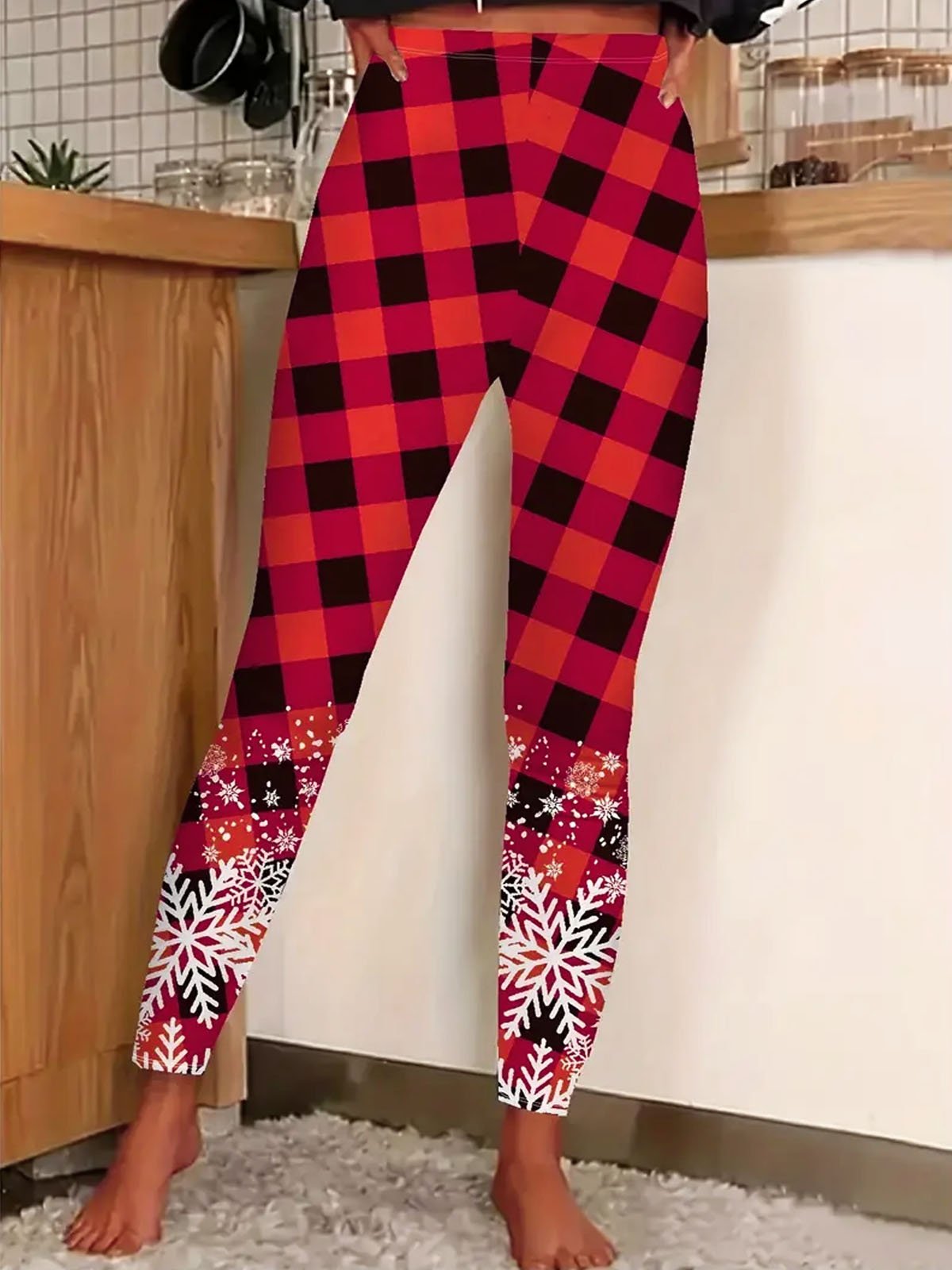 Casual Plaid Tight Long Leggings