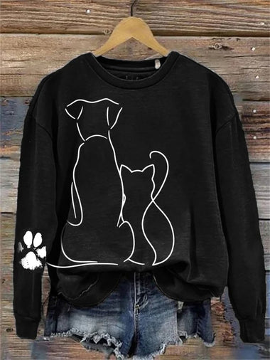 Vintage Long Sleeve Crew Neck Dog Loose Regular Sweatshirt