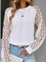 Casual Long Sleeve Crew Neck Plain Loose Regular Blouse