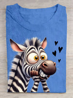 Casual Short Sleeve Crew Neck Zebra Loose Regular T-Shirt