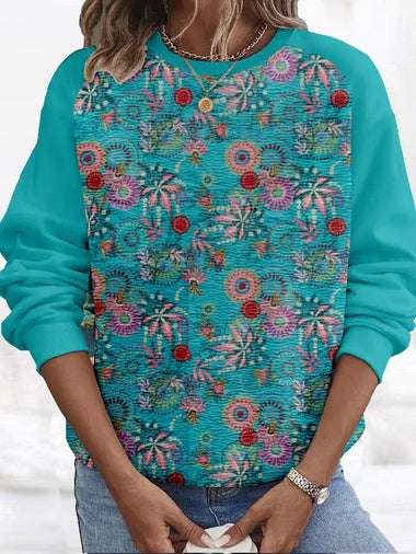 Casual Long Sleeve Crew Neck Floral Loose Regular Sweatshirt