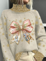 Casual Long Sleeve Turtleneck Butterfly Loose Regular Sweatshirt