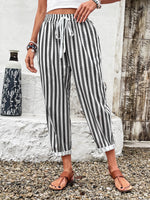 Casual Striped Pocket Stitching Loose Long Pants