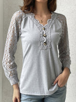 Loose Long Sleeve V Neck Plain Casual Regular T-Shirt