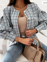 Loose Long Sleeve Plaid Zipper Casual Regular Jacket