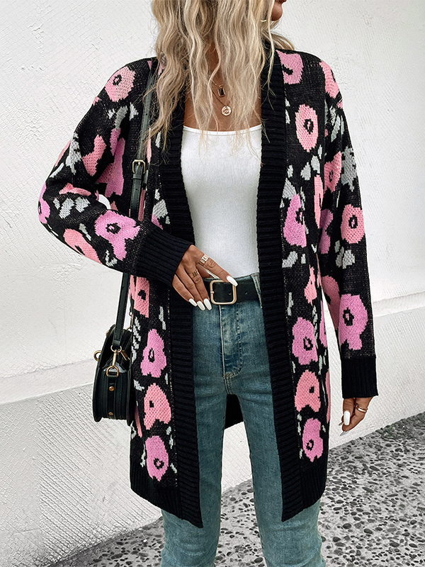 Casual Long Sleeve Crew Neck Floral Loose Regular Sweater