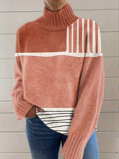 Casual Long Sleeve Turtleneck Geometric Loose Regular Sweater