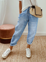 Casual Plain Ripped Loose Ankle Pants