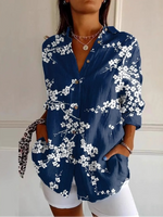 Loose Long Sleeve Shirt Collar Geometric Floral Casual Regular Shirt