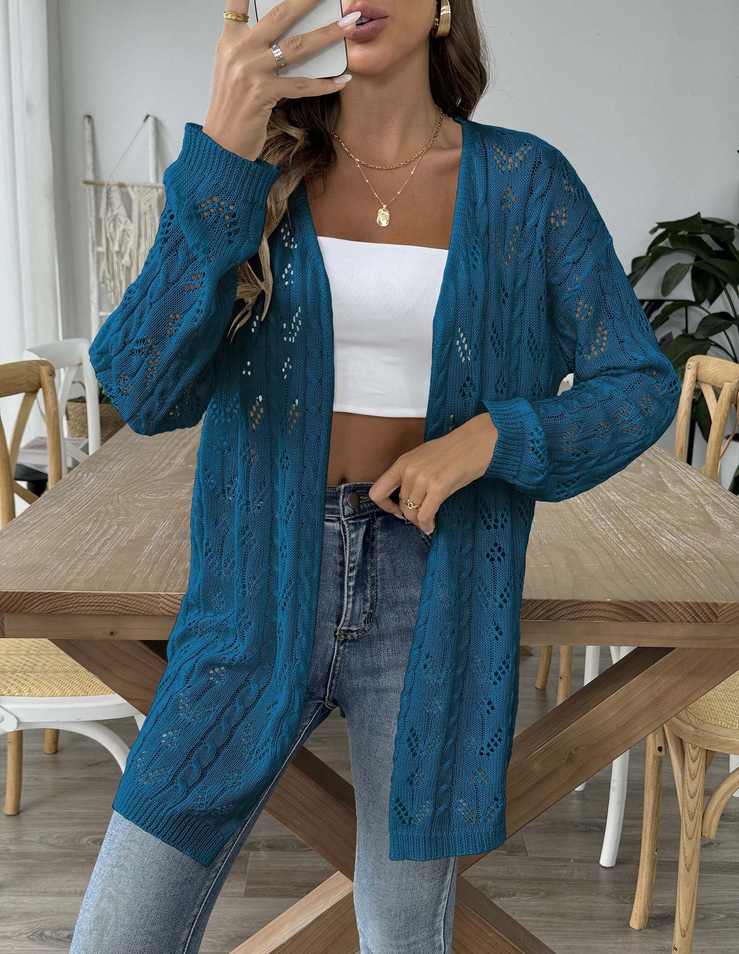 Loose Wrap Long Sleeve Plain Casual Mid-Long Cardigan