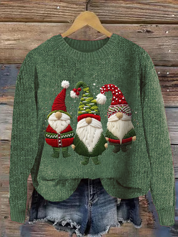 Simple Long Sleeve Crew Neck Christmas Loose Regular Sweater