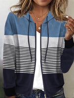 Loose Hoodie Long Sleeve Striped Zipper Casual Regular Jacket