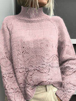 Loose Long Sleeve Turtleneck Floral Casual Regular Sweatshirt