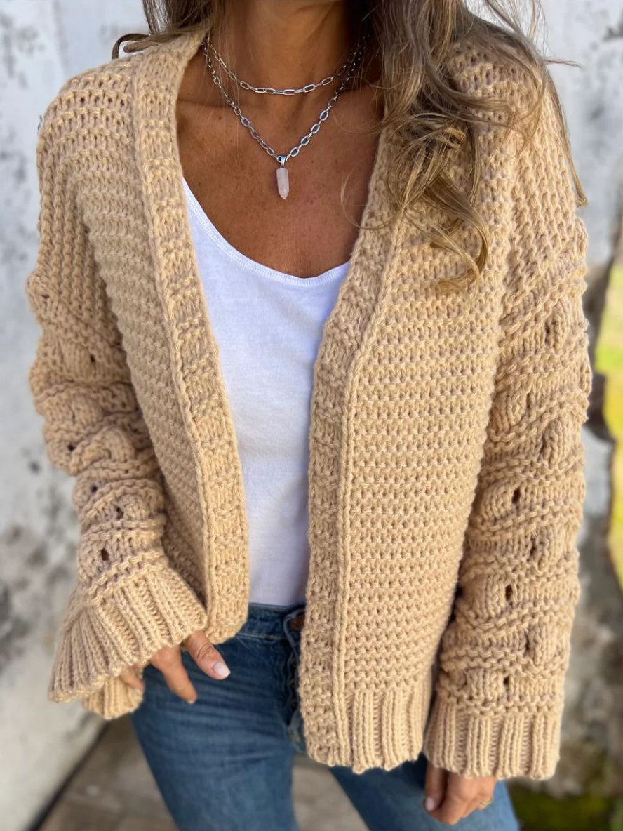 Loose V Neck Long Sleeve Plain Casual Regular Cardigan