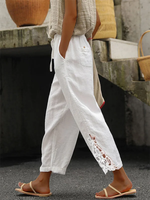 Linen Plain Lace Loose Ankle Pants