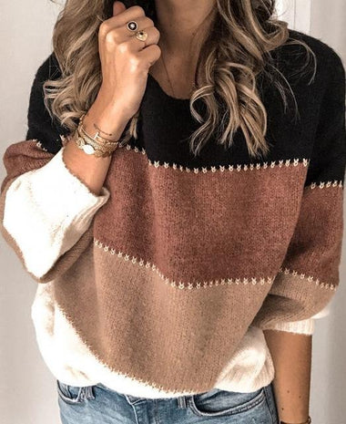 Simple Long Sleeve Crew Neck Striped Regular Sweater