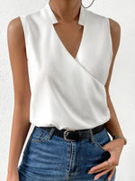 Loose Sleeveless Cross Neck Plain Cross Casual Mid-Long Blouse