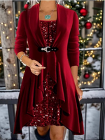 Casual Long Sleeve Crew Neck Christmas Short Dress