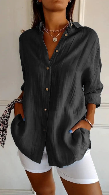 Casual Long Sleeve Shirt Collar Plain Loose Regular Shirt