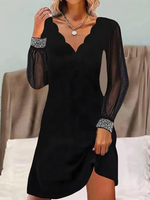 Casual Long Sleeve V Neck Plain Midi Dress