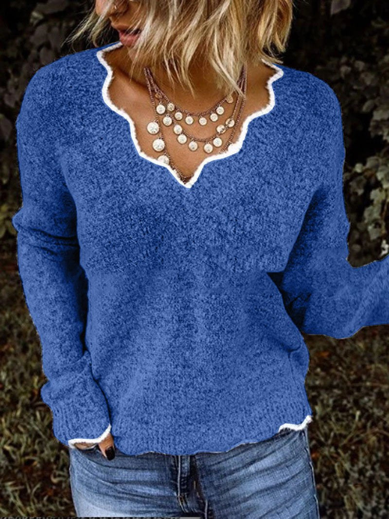 Casual Long Sleeve Scoop Neck Plain Loose Regular Sweater