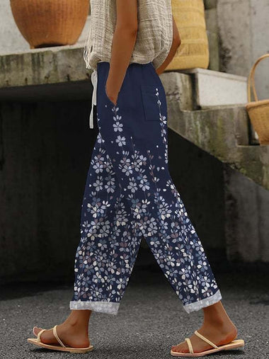 Plus Size Casual Floral Loose Long Pants