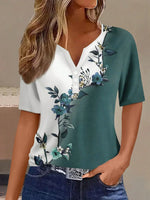 Casual Short Sleeve Notched Floral Regular Blouse