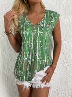 Loose Cap Sleeve V Neck Floral Casual Regular T-Shirt