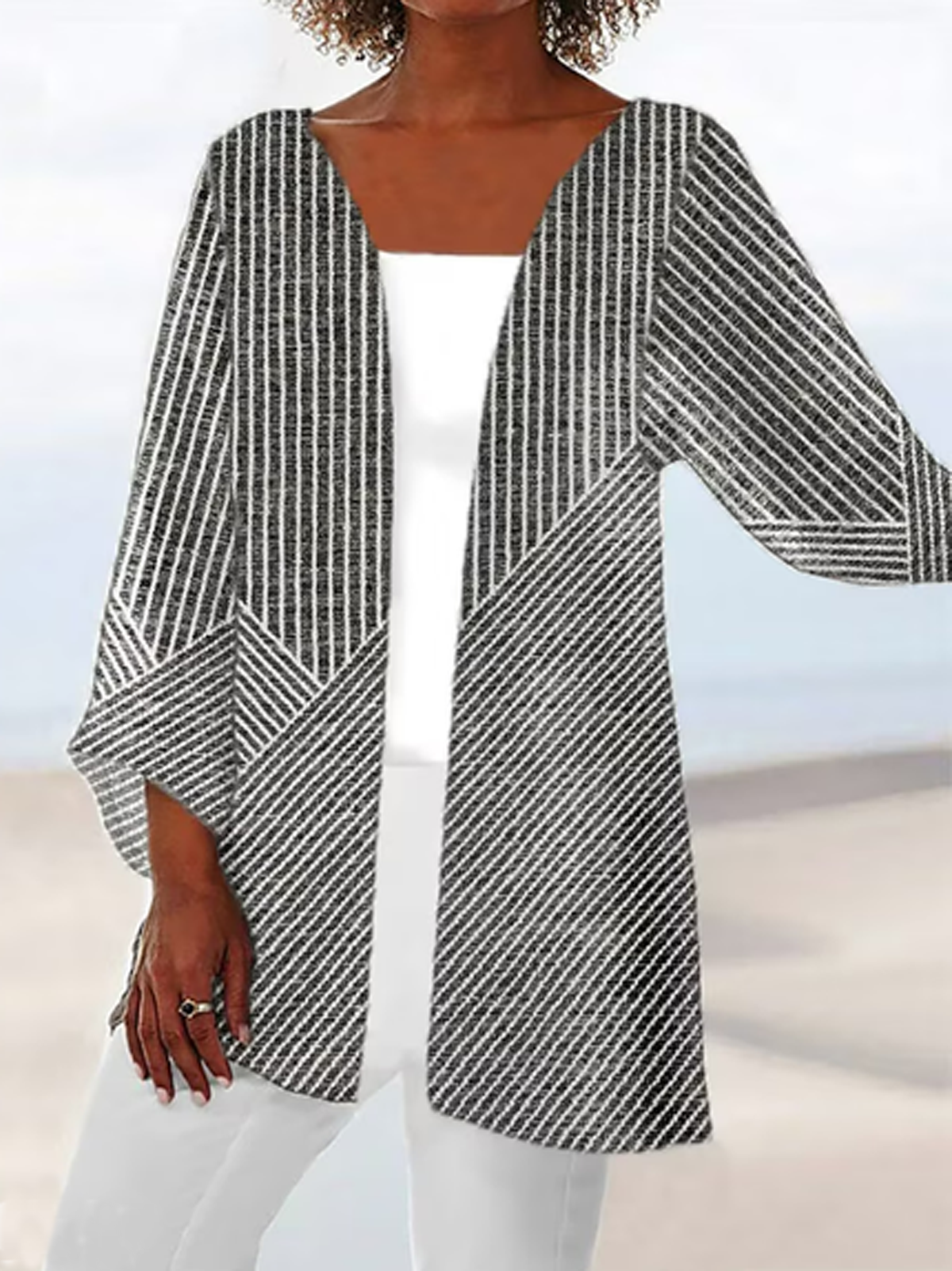 Loose Long Sleeve Striped Casual Regular Cardigan