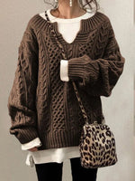 Loose Long Sleeve Notched Plain Casual Mid-Long Sweater