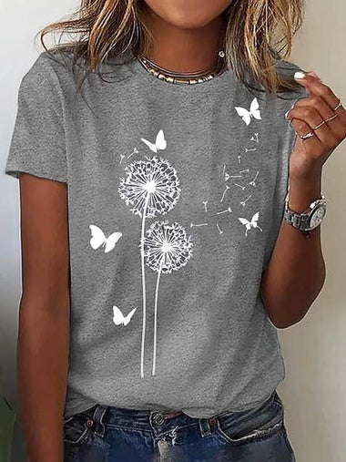 Short Sleeve Crew Neck Dandelion Casual Regular T-Shirt