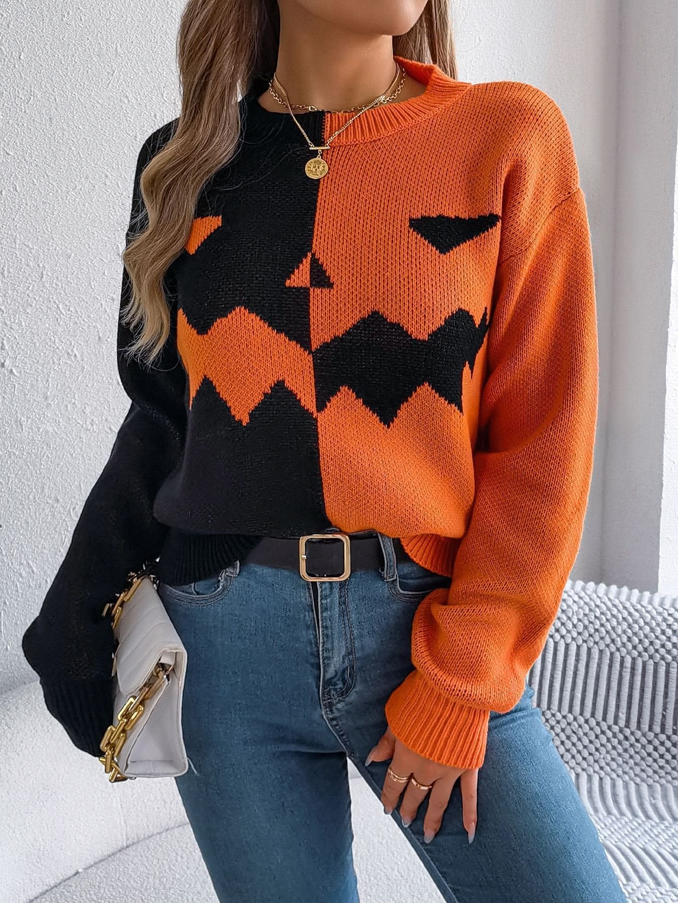 Casual Long Sleeve Crew Neck Halloween Loose Regular Sweater