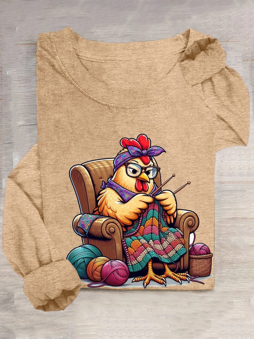 Casual Long Sleeve Crew Neck Turkey Loose Regular T-Shirt