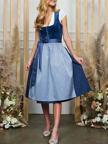 Vintage Short Sleeve Square Neck Polka Dots Midi Dress