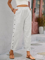 Casual Striped Buttoned Loose Long Pants