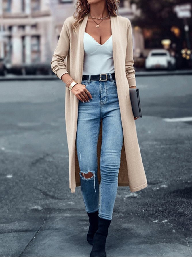 Loose Long Sleeve Plain Zipper Casual Regular Coat