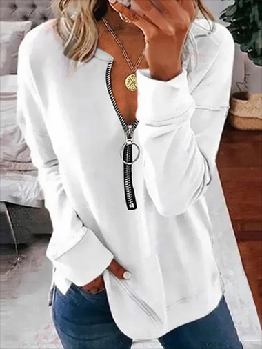 Loose Long Sleeve V Neck Solid Casual Regular Sweatshirt