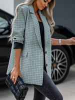 Loose Lapel Collar Long Sleeve Houndstooth Casual Regular Coat