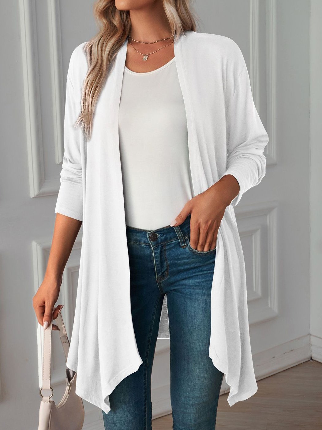 Loose Long Sleeve Plain Casual Mid-Long Cardigan