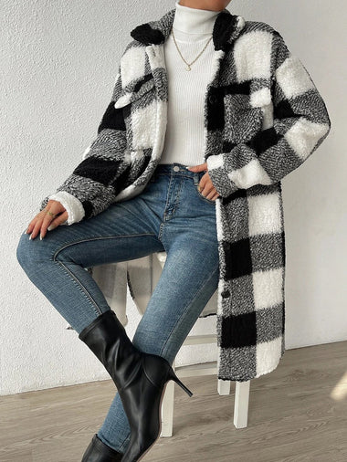 Loose Long Sleeve Plaid Casual Regular Jacket